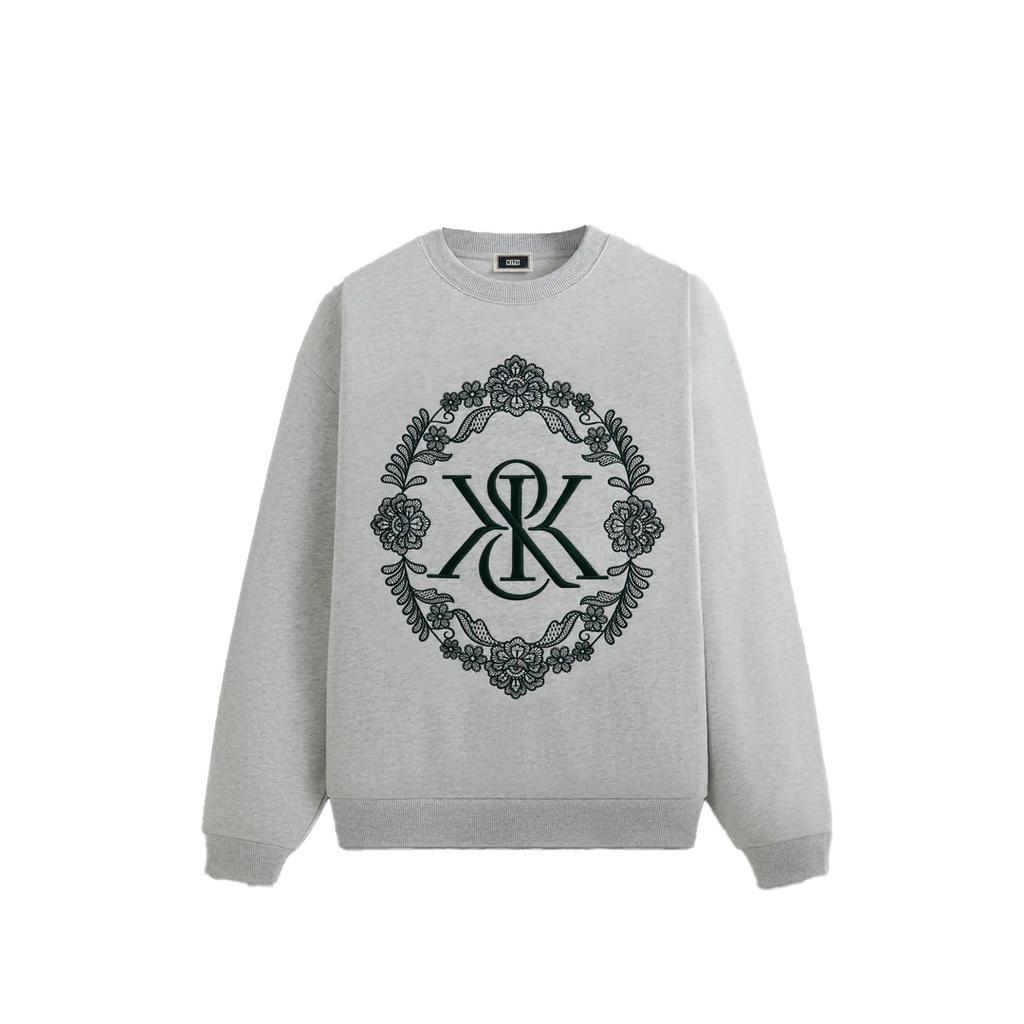 KITH Floral Lace Nelson Logo Embroidered Crewneck Long Sleeve Sweatshirt Men sweatshirt Light-Gray KHM032535-002
