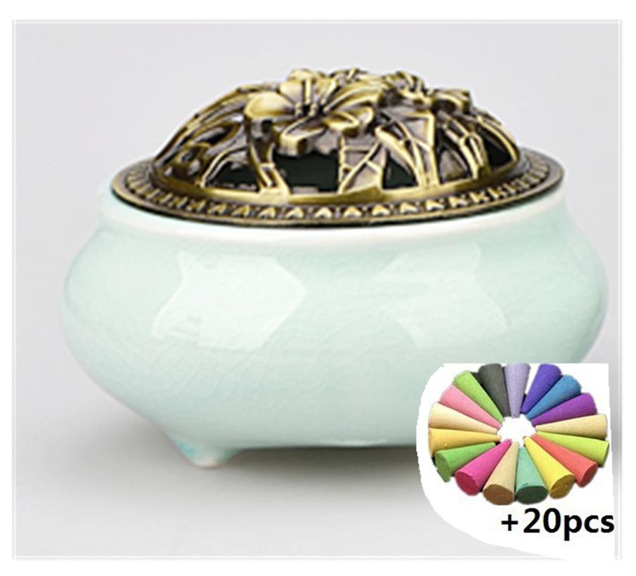 Ceramic Incense Burners Portable Porcelain Censer Buddhism Incense Holder Home Tea House Yoga Studio 20pcs Incense Gift