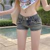 Женские шорты с низкой посадкой и заклепками - Сексуальные летние джинсовые шорты, стройнящие фигуру