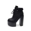 Fashion Black Platform Boots Women Zipper Autumn High Heels Shoes Lace Up Ankle Boots Russian Shoes