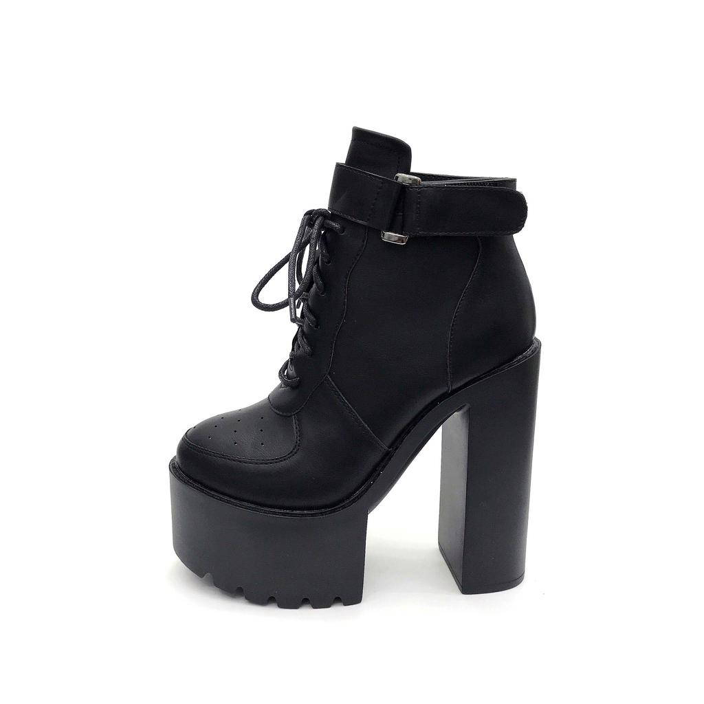 Fashion Black Platform Boots Women Zipper Autumn High Heels Shoes Lace Up Ankle Boots Russian Shoes