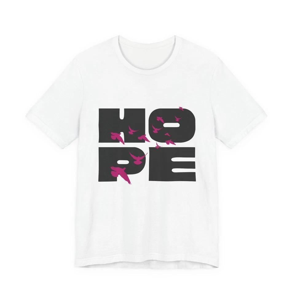 Hope typography shirt | T-Shirt with bold block letters & pink bird accents