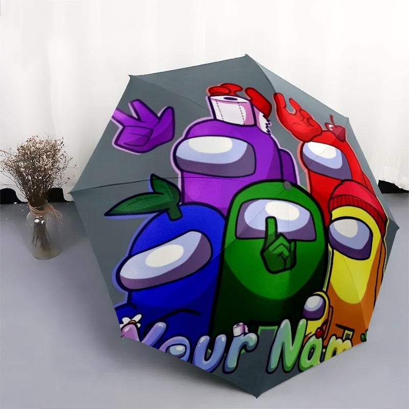 1 PC Automatic Folding Umbrella - Among Us Custom Name Pattern, Portable & Foldable Design with 8 Ribs, Christmas Birthday Gifts