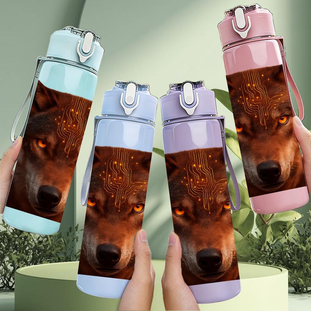 1PC Dark Brown Wolf Wild Animal Portrait Print 750ml Color Plastic Sports Water Bottle Leakproof Flip Straw Lid Suitable for Sports Office Home Use