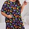 Women's Large Size Pajamas Summer Casual Loose Butterfly Short Sleeve Set