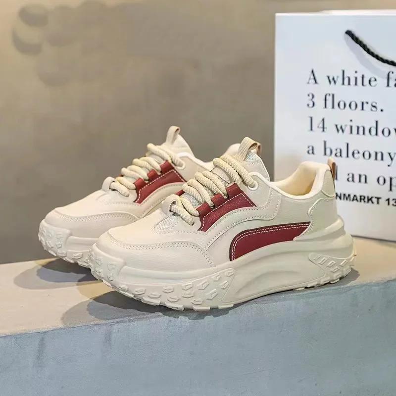 Новые толстые подошвы с круглым носком на шнуровке с низким вырезом бисквитные папины туфли женские кроссовки для отдыха нескользящие прогулочные вулканизированные туфли