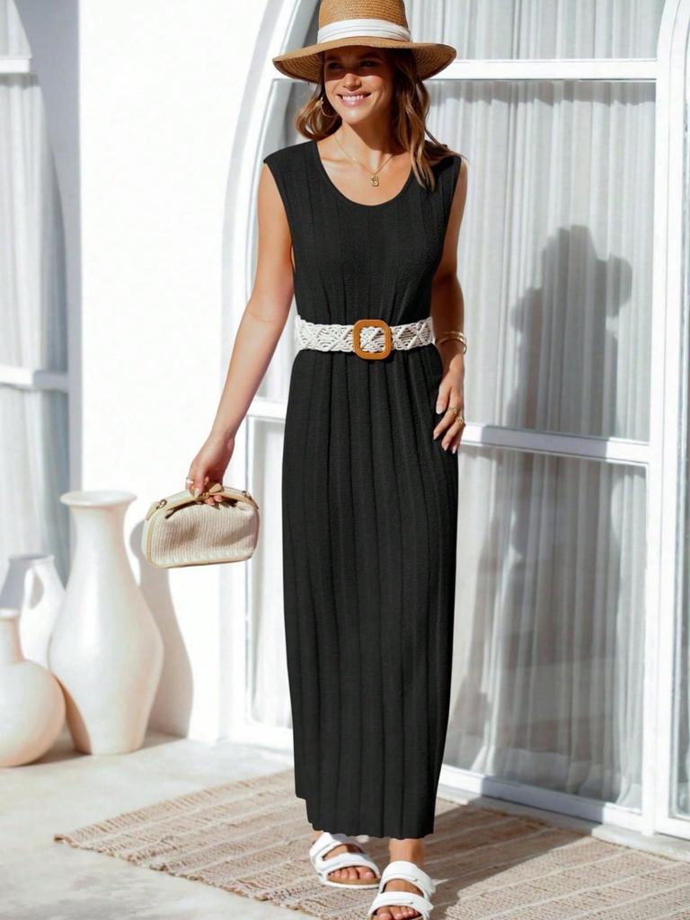 Womens Sleeveless Ribbed Knit Maxi Tank Dress Scoop Neck Summer Long Dress