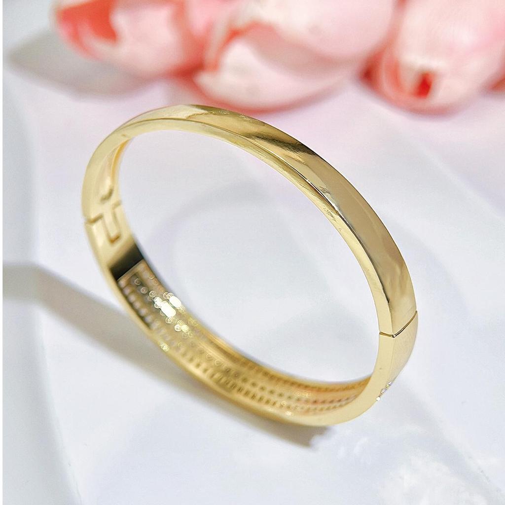 WWJ высококачественный простой невыцветающий золотой браслет женский простой кольцо легкий роскошный изысканный браслеты браслеты двухрядная пряжка из циркония CZ