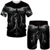 Мужские футболки/шорты/костюмы с 3D принтом черепа, футболка в стиле готического панка, повседневная уличная одежда в стиле хип-хоп, летние бегуны, комплекты из 2 предметов