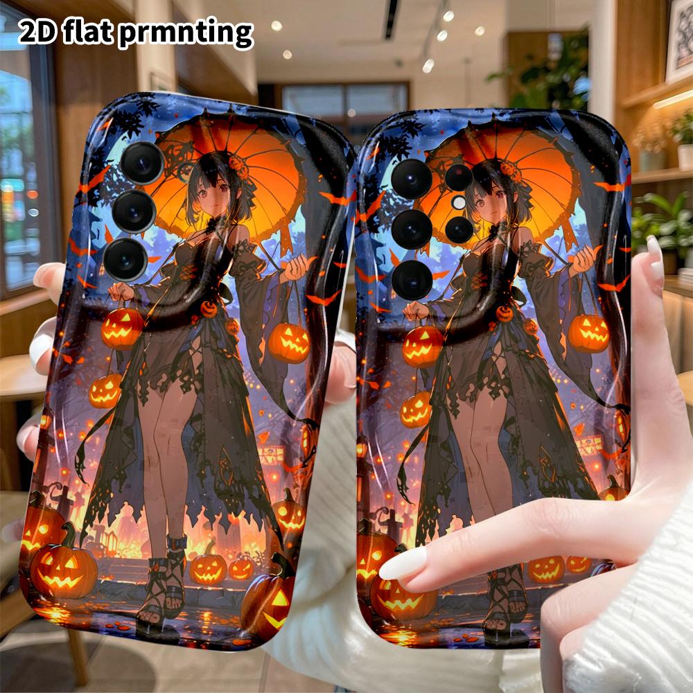 Phone Case: 2D Flat Samsung Galaxy A34 A35 M05 M06 S20 S22 S21 FE Plus 5G Protective Case, Anime Girl, Christmas and Halloween Gift