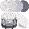 8Pcs Boho Style Cotton Woven Coasters Set Absorbent Eco-Friendly Potholders Set Thickened Hot Pot Holders Cooking