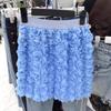 Женская европейская и американская A-силуэтная юбка с 3D-розами: Элегантная короткая юбка для похудения