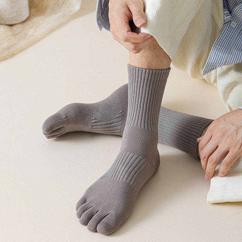 Мужские весенне-осенние однотонные носки-трубки с пятью пальцами, 10A, антибактериальные, дезодорирующие, влагоотводящие, бесшовные