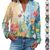 Women's Fashionable And Casual Shirt Long Sleeve V-neck Button Printed Blouse Top