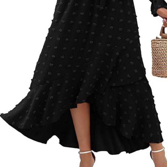 Long Sleeve Maxi Dress for Women V Neck Dot Design Boho Wrap Dress Casual Flowy Slit Wedding Guest Dress for Cocktail Party