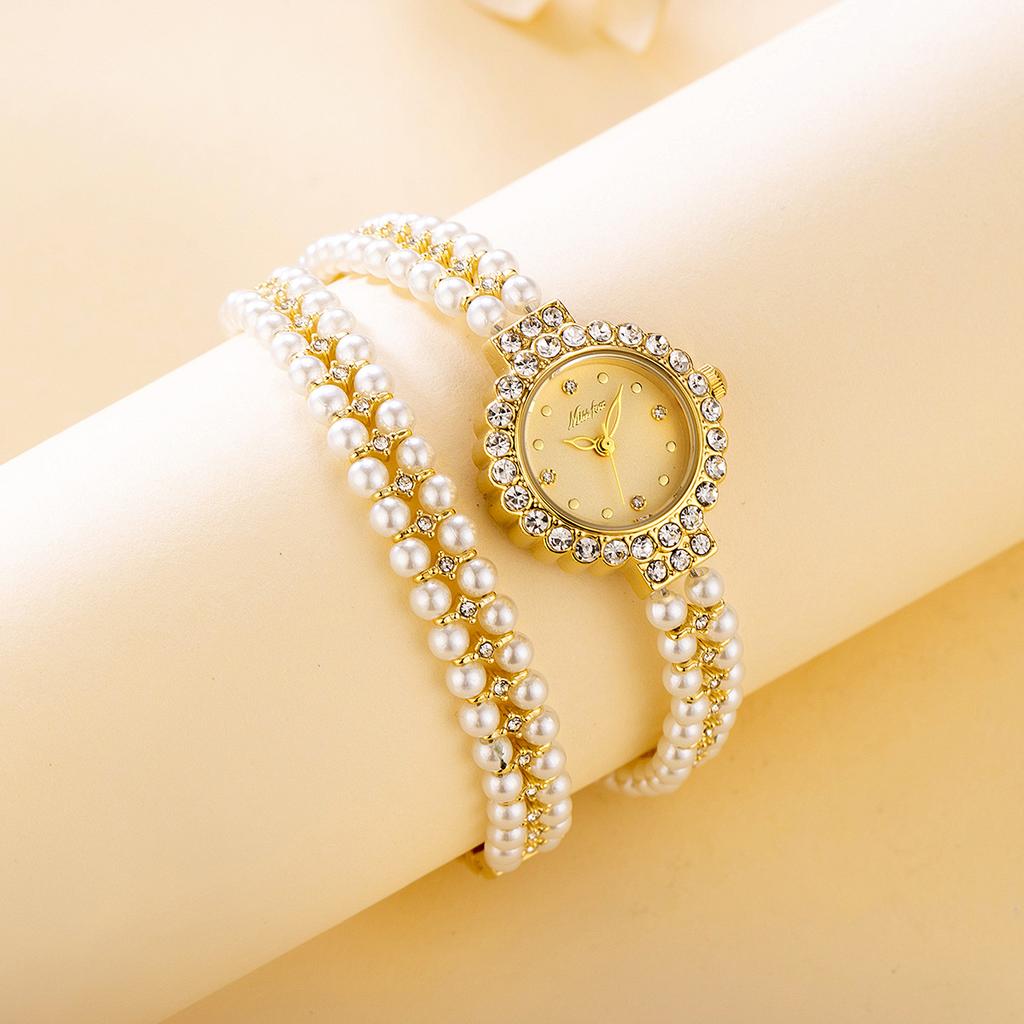 MISSFOX-Romantic Temperament женские часы с бриллиантами, высококачественный нишевый браслет с жемчугом, водонепроницаемые кварцевые часы