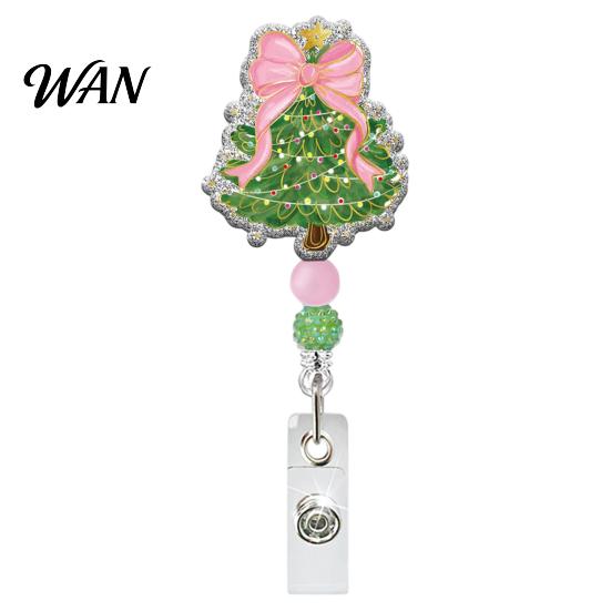 Christmas Badge Holder Retractable Reel, 360 Degree Smooth Rotating Clip, Employee Id Clip Waterproof Acrylic for ID Cards And Keys Medical Reel