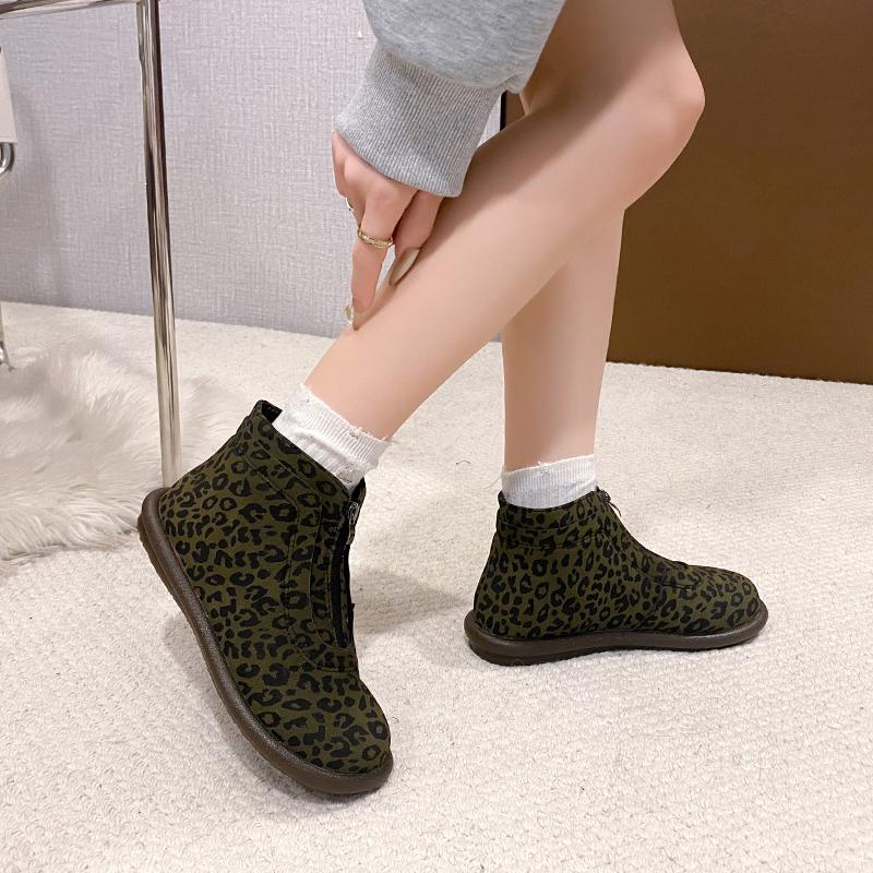 Fashion 2025 Winter Women Leopard Ankle Boots Flats Sport Shoes New Trend Gladiator Casual Suede Sneaker Cozy Walking Snow Botas Mujer