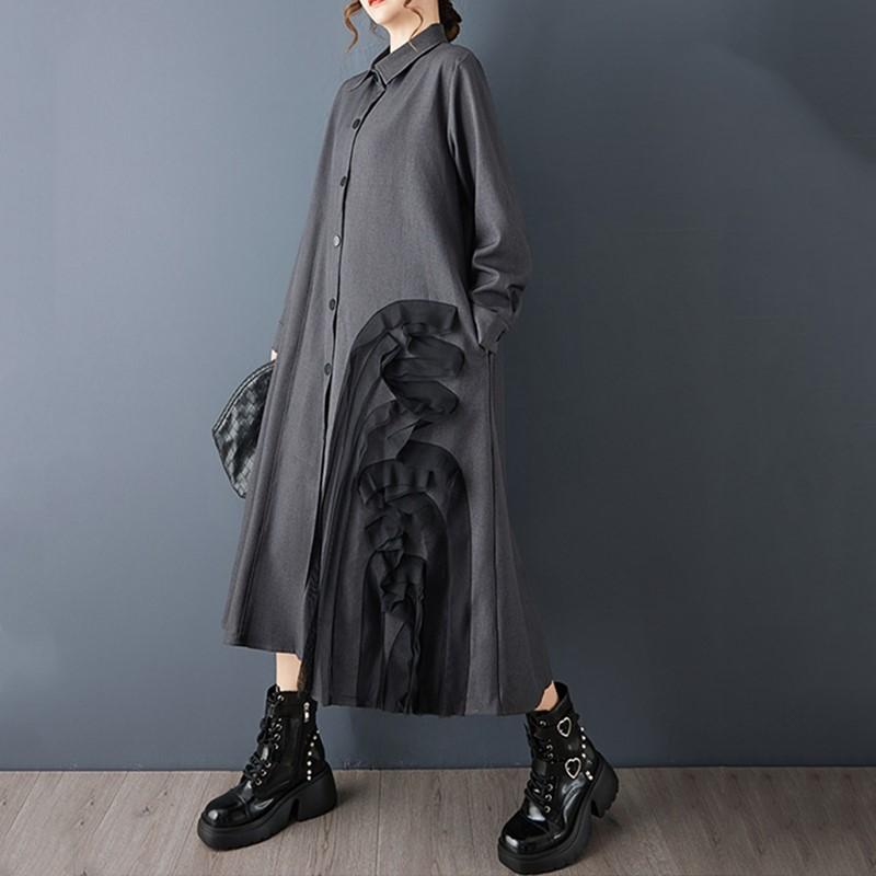 Новые винтажные платья с цветочным принтом больших размеров с длинным рукавом для женщин, повседневное свободное весенне-осеннее платье-рубашка