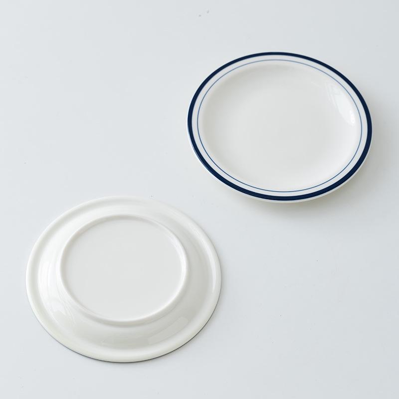 Off-White Line Bone Dish: 6.4/7.2/9 Inch Shallow White Porcelain Dessert & Snack Plate