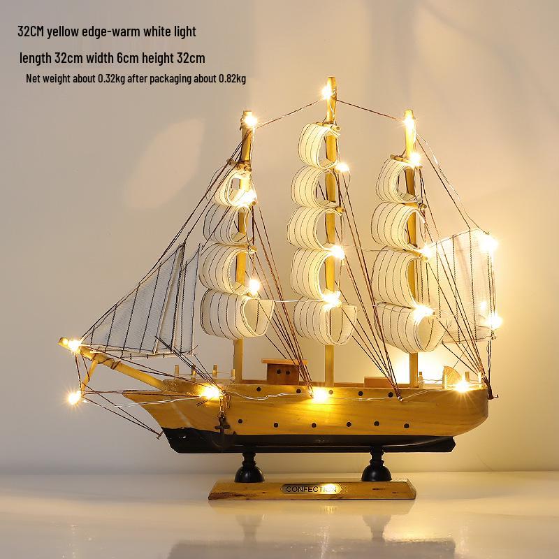 Sailing Boat Model Ornament: Smooth Sailing Wooden Display for Living Room, Wine Cabinet, or Bookcase