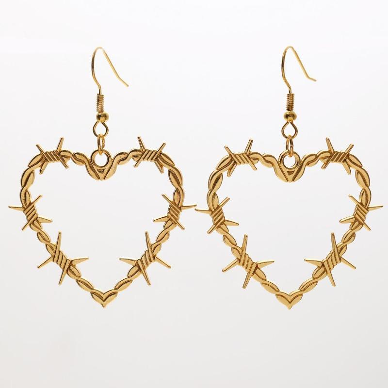 Gothic Vintage Punk Exaggerated Thorns Big Heart Earrings for Women Fashion Hip Hop Band Street Party Jewellery Gift