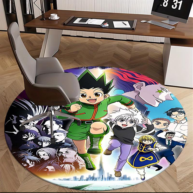 1 шт. Ковер Круглый с Дизайном из Аниме и Мультфильма Hunter x Hunter - Коврик под Офисное Кресло, Нескользящий Ковер для Декора Дома, Гостиной, Спальни, Игровой Комнаты, Общежития, Фе