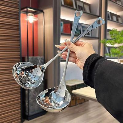 Ложка из нержавеющей стали с длинной ручкой, суповые ложки для кастрюль, совки, дуршлаг, домашняя кухня, столовые приборы, необходимые инструменты для готовки