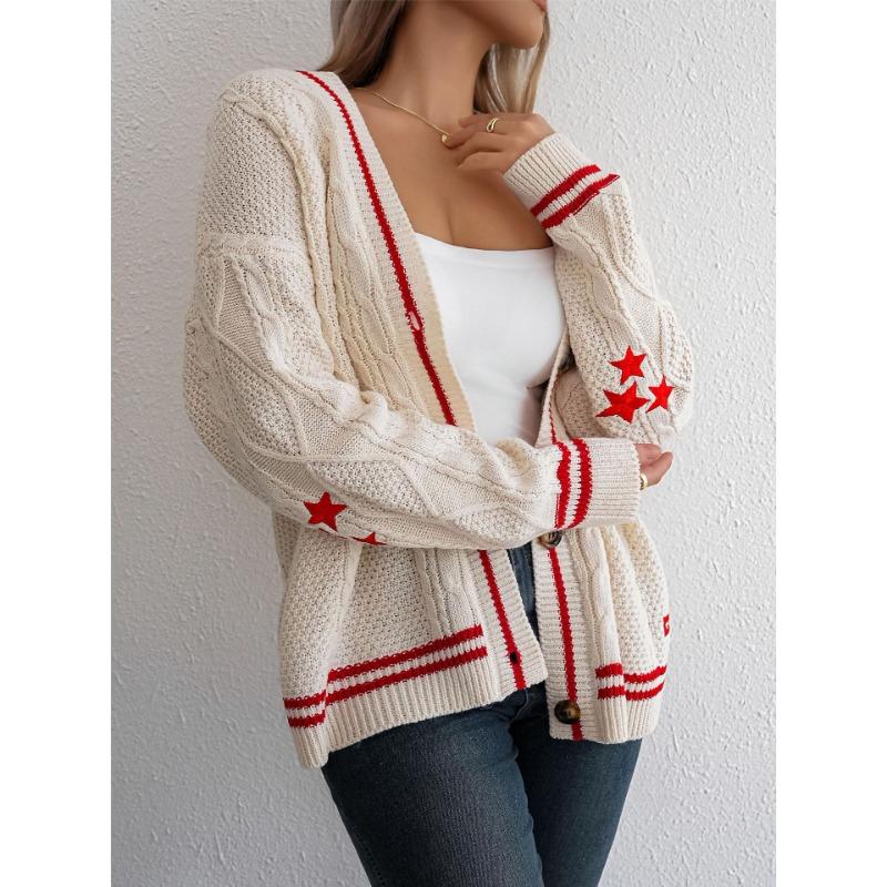 Женский осенне-зимний вязаный кардиган с вышивкой, свободный свитер