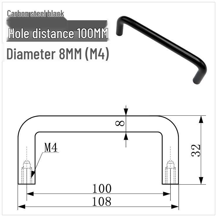 304 Stainless Steel U-Shaped Cabinet Handle, Polished Carbon Steel Round Bar Pull, available in sizes M3, M4, M5.