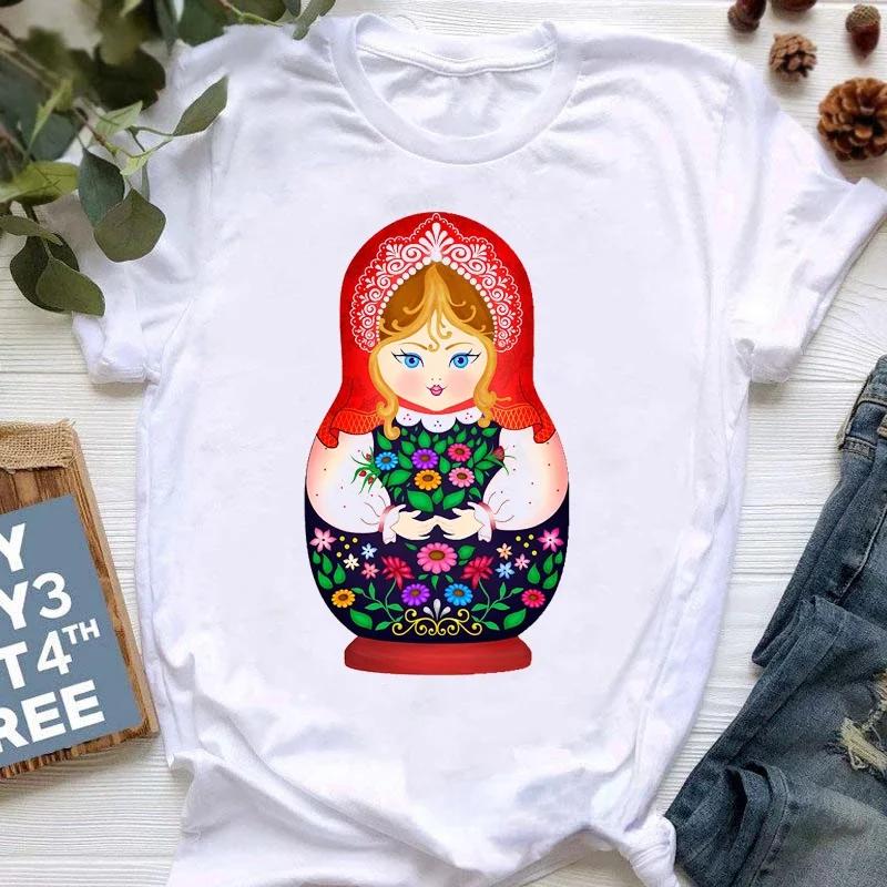 Matryoshka Doll T Shirt  2023 Funny Summer Fashion Tshirt  Russian Doll T-Shirt Women White Casual T Shirt Female Harajuku Shirt