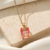 Hollow Square Zirconia Pendant Necklace, Golden Tone Elegant Jewelry for Women