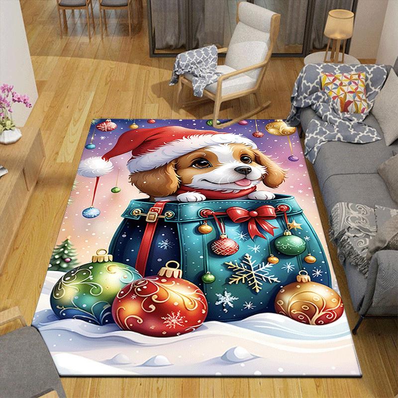 1pc Christmas Puppy Design Indoor Area Rug - Soft, Anti-Slip, and Durable Gaming Room Decor for Bedroom