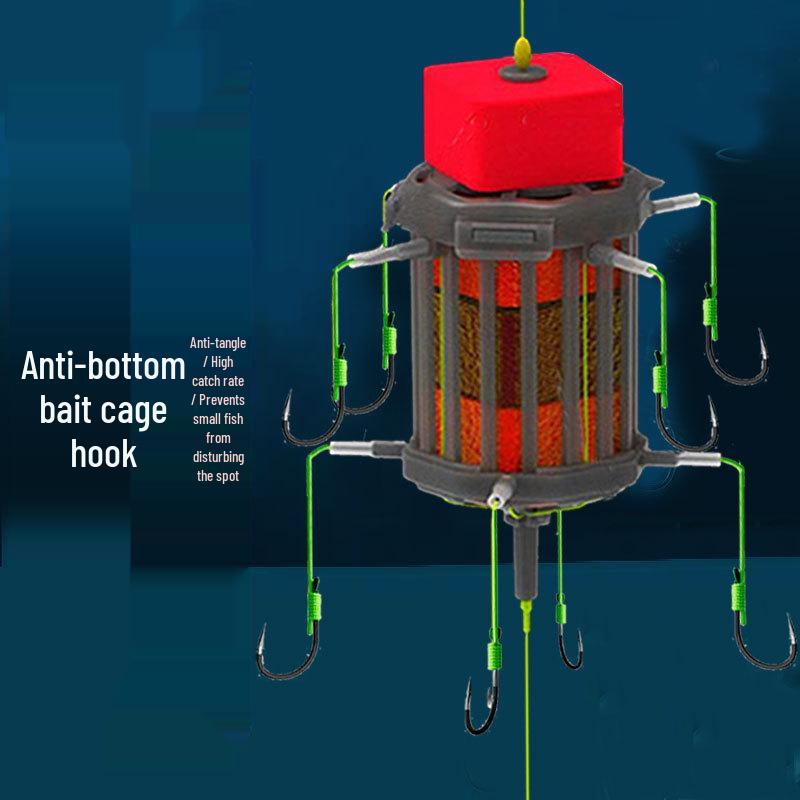 Клетка-ловушка с крючком для ловли толстолобика и белого амура на дне с плавающей откидной пластиной для донной ловли амура