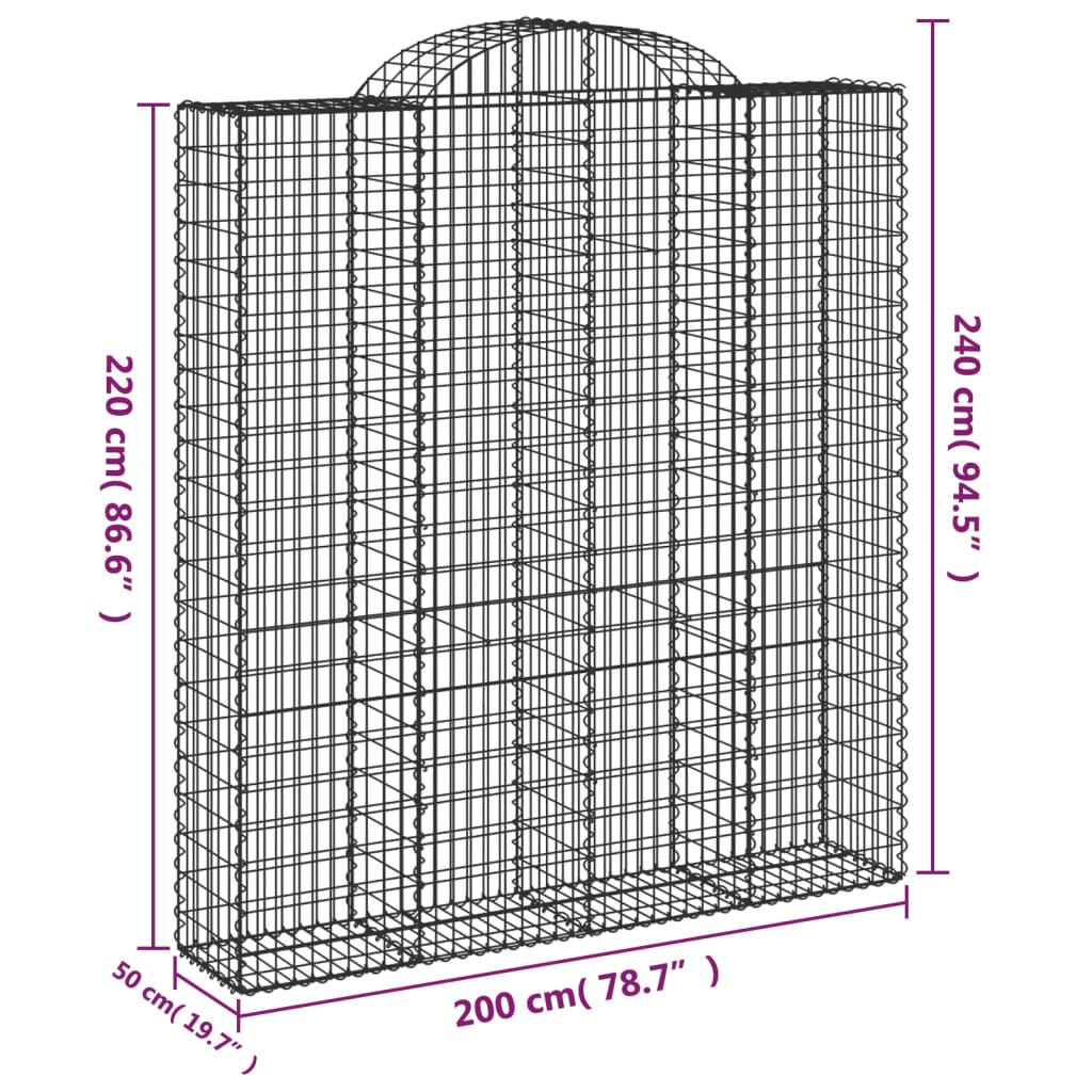 Gabion with High Arch 200 x 50 x 220 240 cm Galvanized Iron