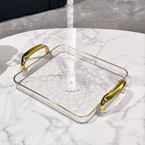 Прозрачный поднос для подачи с ручками, многоцелевой поднос для фруктов, закусок, десертов для домашних вечеринок, штабелируемый, декоративный, для хранения, кухонный органайзер