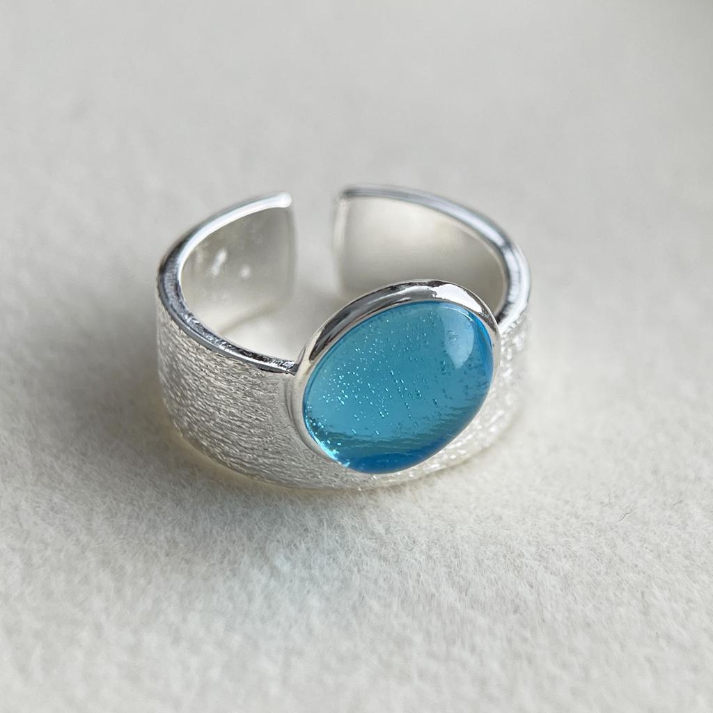 925 Sterling Silver Rings for Women Couple Minimalist Vintage Blue Stone Ring Fine CZ Jewelry Birthday Gift Prevent Allergy