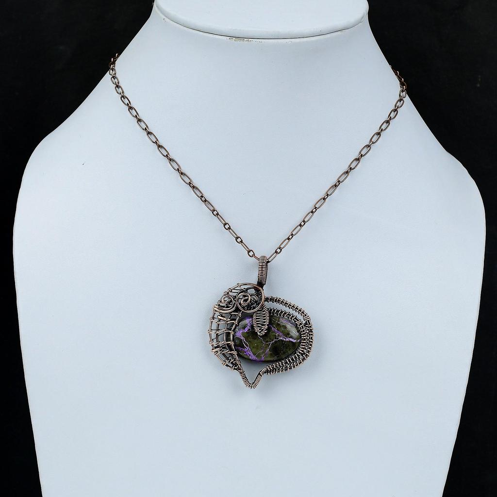 Кулон из пурпурита, украшения, обернутые медной проволокой, кулон из меди ручной работы, ювелирные изделия из драгоценных камней, кулон, обернутый проволокой, подарок для мамы, кулоны в этническом стиле
