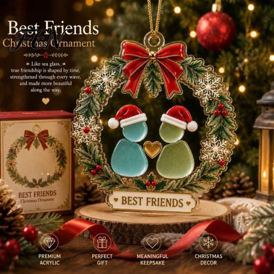 DIY Festive Party Accents Best Friends Christmas Wreath Pendant, Acrylic Hanging Ornament, Seasonal Home Wall Decor Decorative Piece for Holiday
