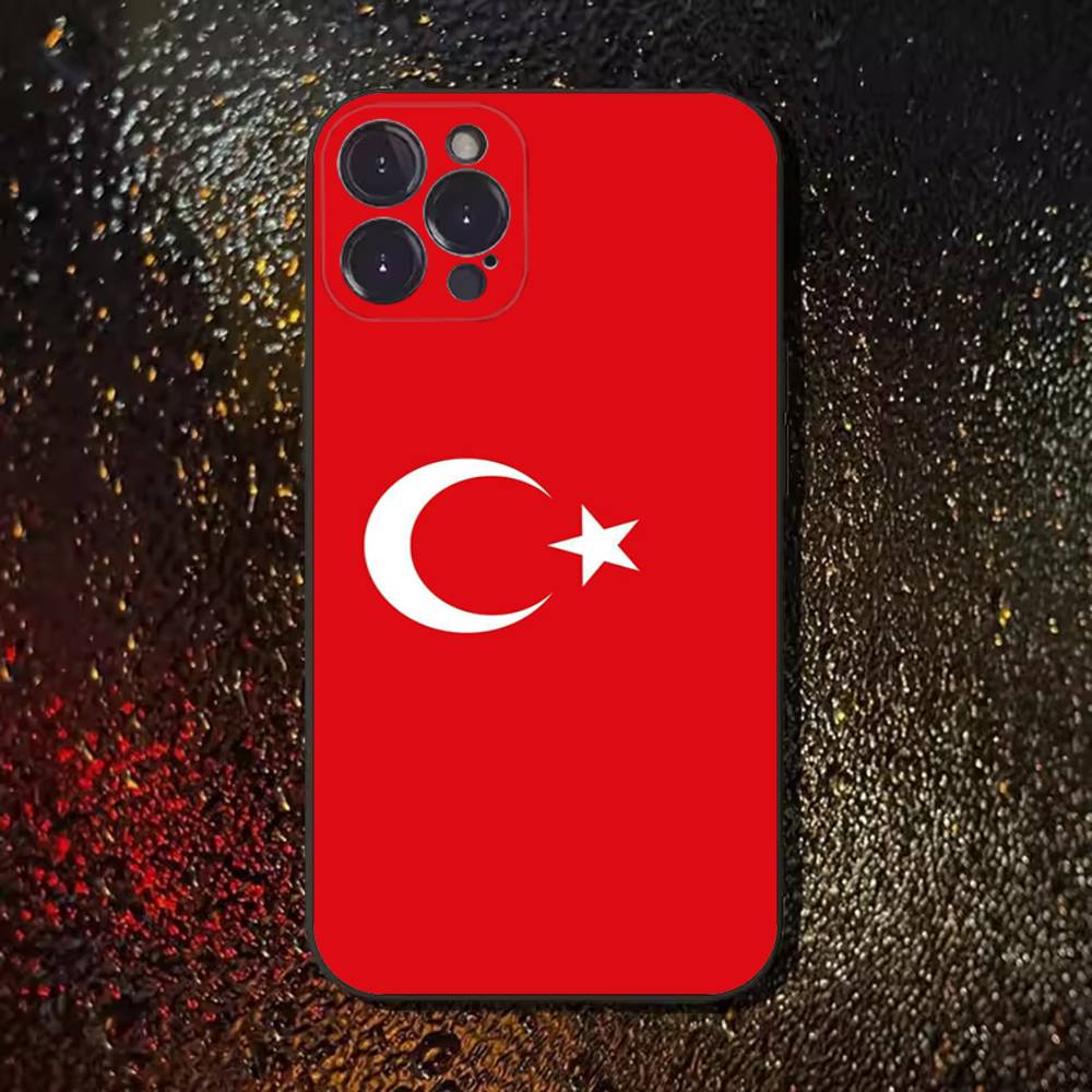 Турция Турецкий Флаг Чехол для Телефона Для iPhone 17,16,15,14,13,12,11 Plus,Pro Max,XS,X,XR,SE,Mini,8,7,Мягкий Силиконовый Черный Чехол