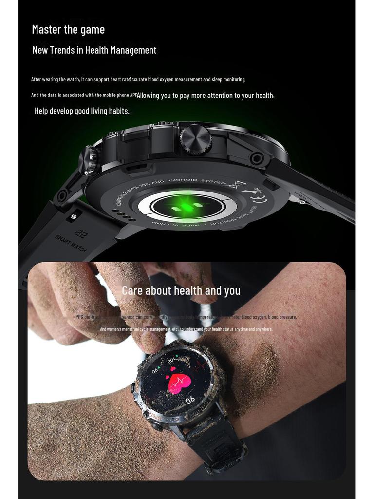 Умные часы K52 Outdoor с функцией звонков по Bluetooth, мониторингом сердечного ритма и уровня кислорода в крови, а также сверхдлительным режимом ожидания