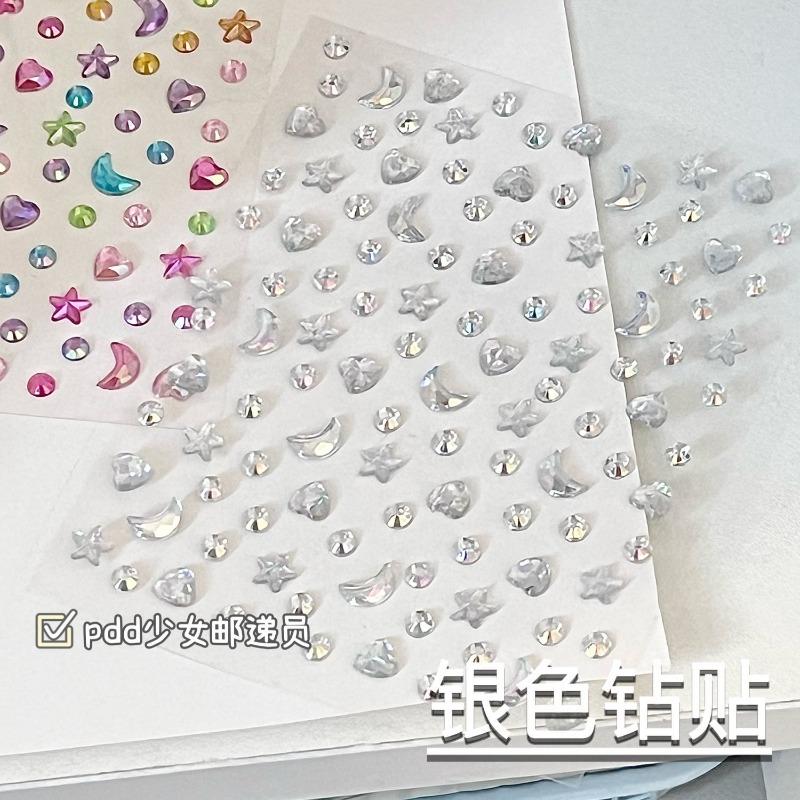 3D Star Moon Heart Rhinestone Stickers Multicolor Glitter Jewels Gem Deco Sticker Aesthetic Journaling Kawaii Stationery