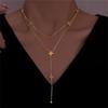 Titanium Steel Double-layer Necklace, Four Leaf Clover Tassel Chain, Cross Shaped Collarbone Chain
