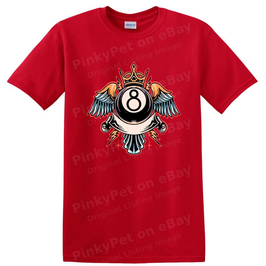 8 Ball Vintage Crown Wings Graphic T Shirt Cool Retro Design for Gamers Tee