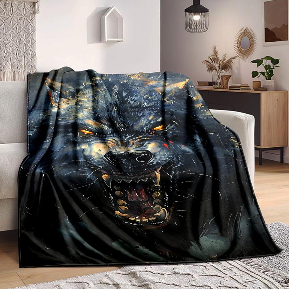 1pc Wolf Pack Blanket, Lightweight Flannel Throw Blanket For Sofa, Bed, Travel, Camping, Living Room, Office, Couch, Chair, And Bed