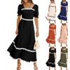 Women's Solid Color Square Neck Short Puff Sleeve Dress Casual Tie Back Smocked A Line Flowy Bubble Sleeve Dresses