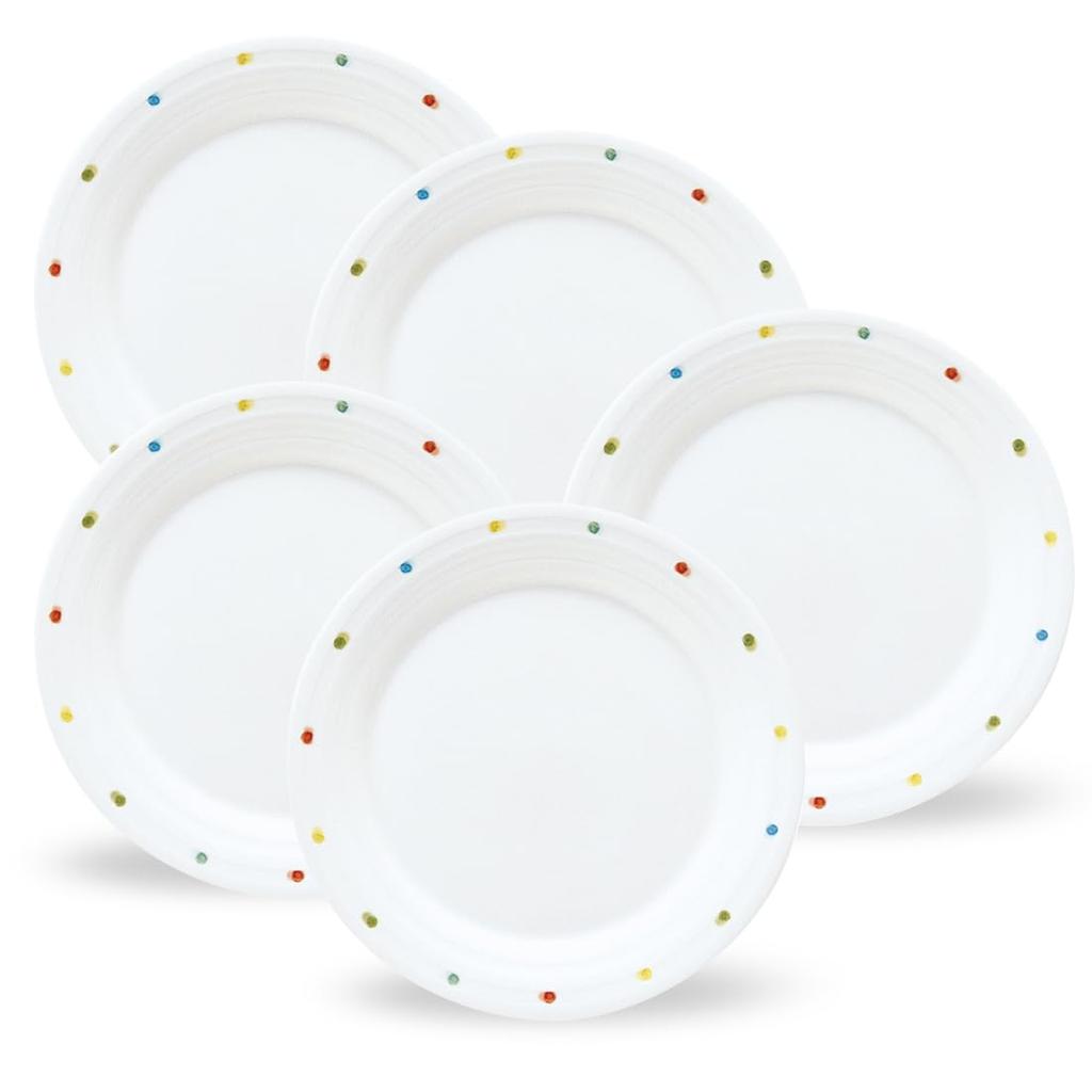 NARUMI Dot Plate 22cm Polka Dot Cute and Set of Dessert Microwave and Dishwasher Gift Day+ Set, White, Design, Casual, 5, Plates, Safe, Boxed,