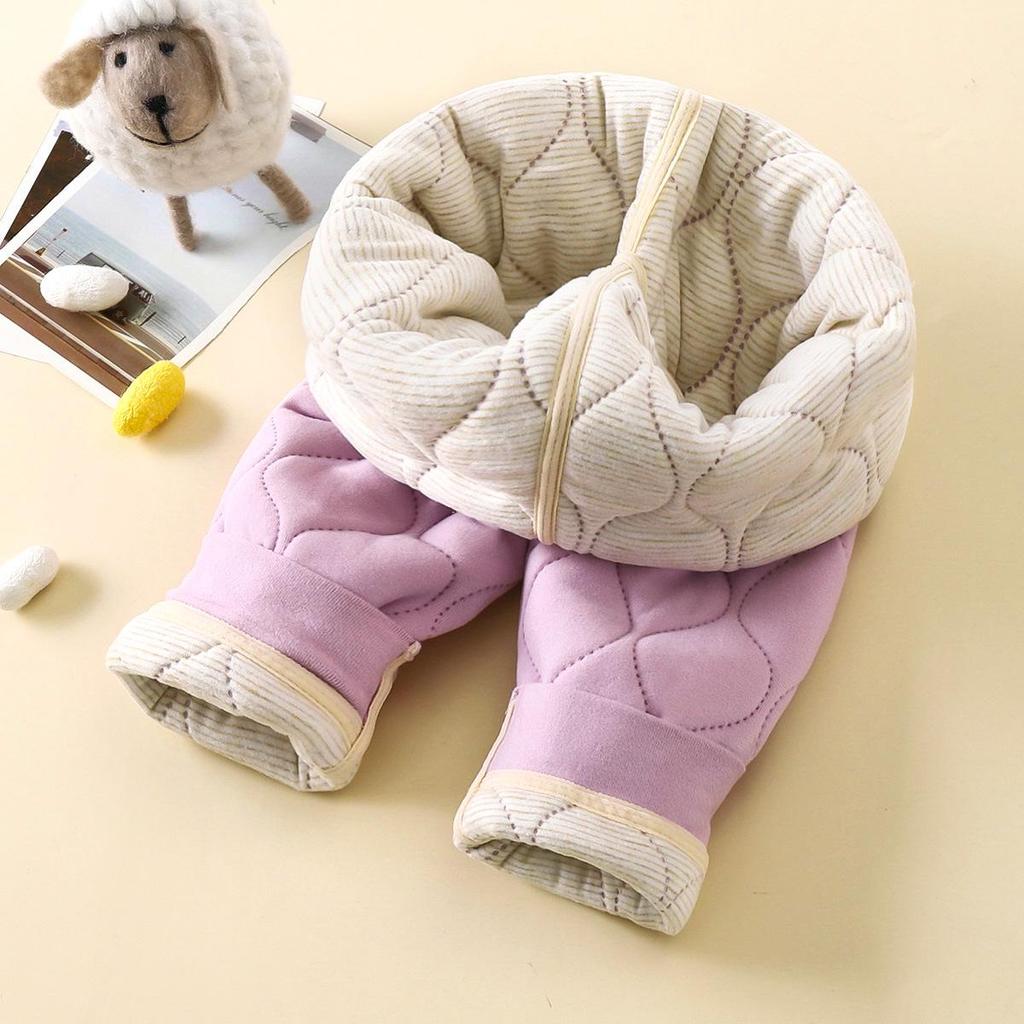 Kids' Quilted Fleece-Lined Thermal Pants - Warm, Thickened, Unisex, Autumn/Winter School Uniform.