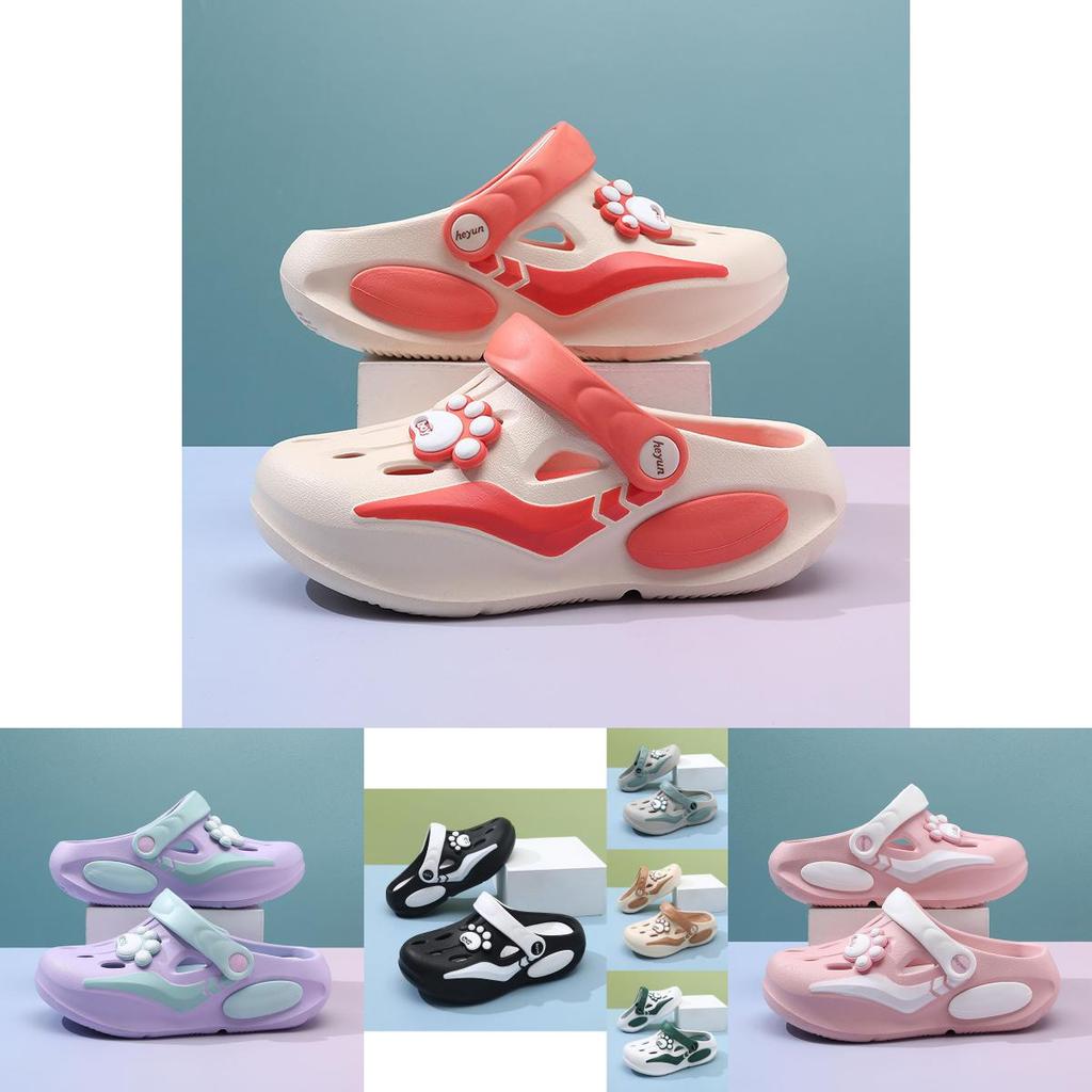 Летние детские сабо для девочек, удобные, дышащие, нескользящие, с мультяшным дизайном, пляжная обувь