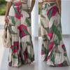 Women's Printed Elastic Waist Patchwork Long Wide Leg Trousers